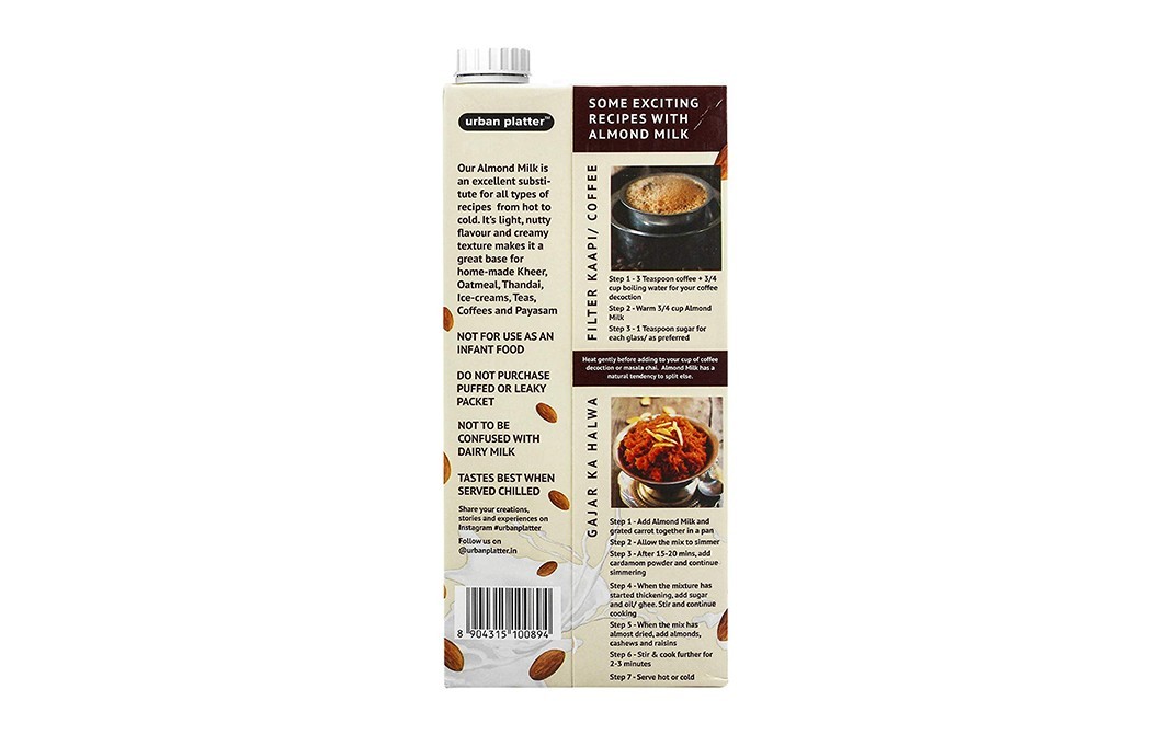 Urban Platter Almond Milk Unsweetened    Tetra Pack  1 litre